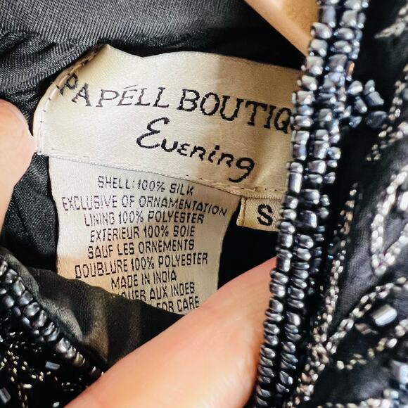 VTG 90s Papell Boutique Evening Top SMALL 100% Silk Beaded Mock Neck Party Event - Picture 7 of 9